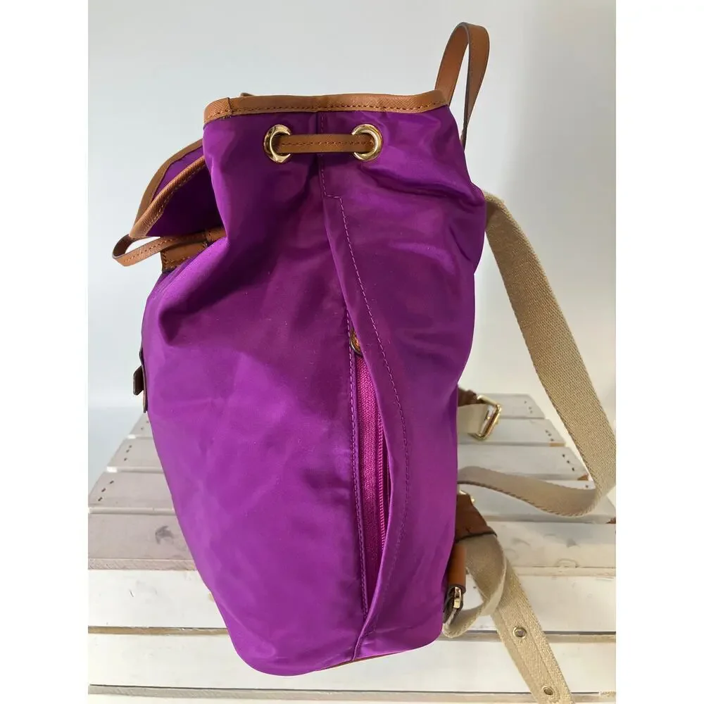 MICHAEL KORS, LARGE PURPLE, BROWN NYLON LOCK CHARM BACKPACK